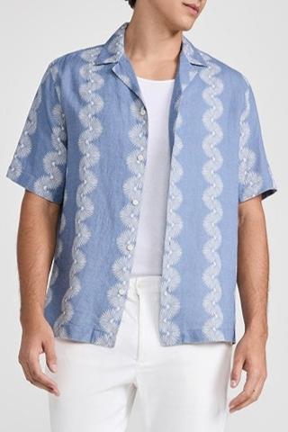 Frescobol Carioca Roberto Linen Shirt SS Copa Geo Wave Print