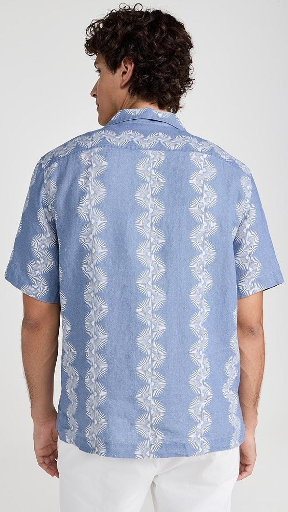 Frescobol Carioca Roberto Linen Shirt SS Copa Geo Wave Print