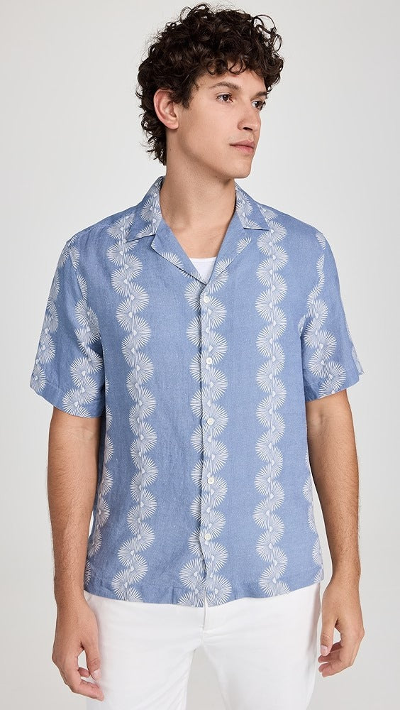 Frescobol Carioca Roberto Linen Shirt SS Copa Geo Wave Print